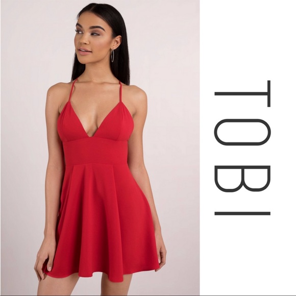 TOBI SKATER MINI DRESS IN RED - Picture 2 of 4